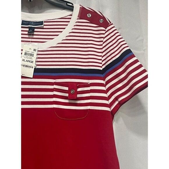 Karen Scott Lady Stripe Colorblocked Top, New Red Amore, XL - Picture 4 of 5